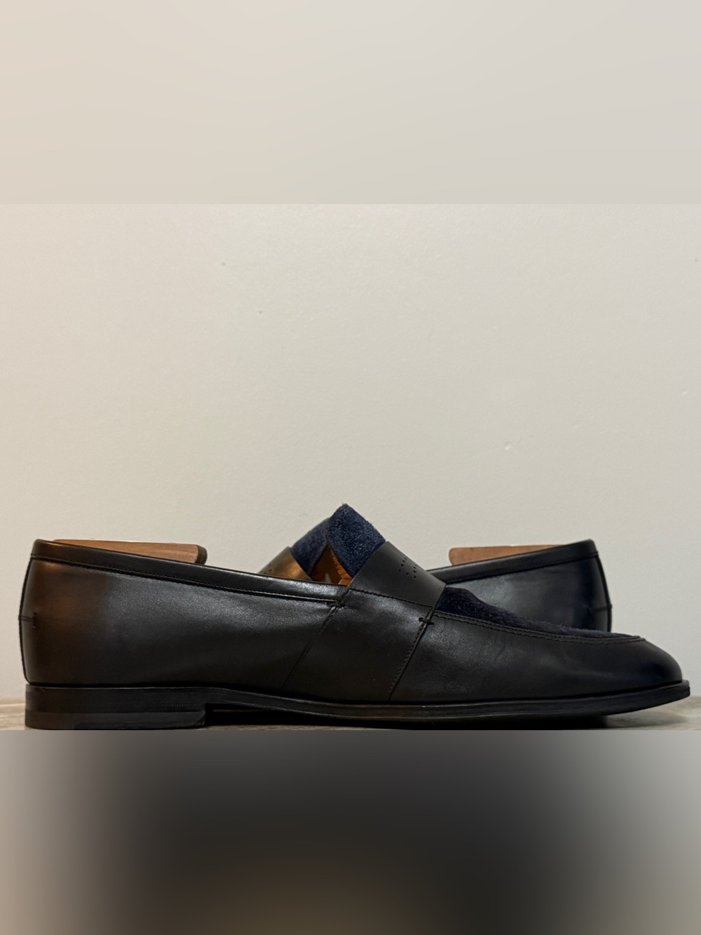 Bally Men's Calf Leather / Suede Penny Loafers Black / Blue MSRP $925 Sz 9.5 US - Picture 4 of 11